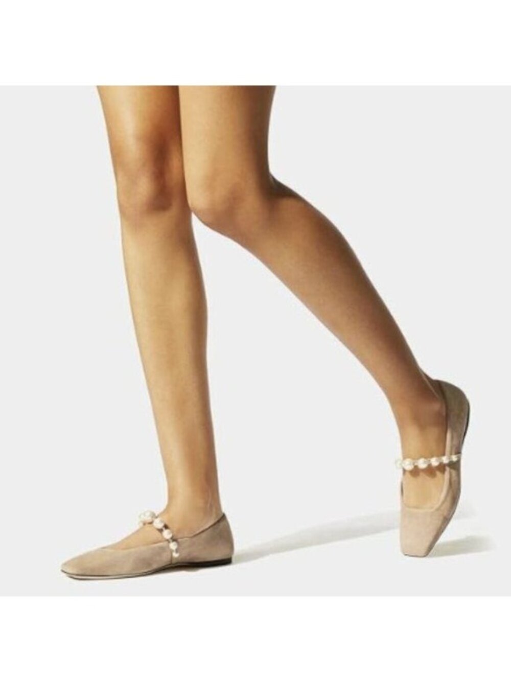 FOWT Women Square Toe Slip on Flats Pearl Studded Strap Elegant Pumps Nude Shoes